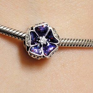 Charm Purple Glitter Flower for Pandora Bracelet S925
